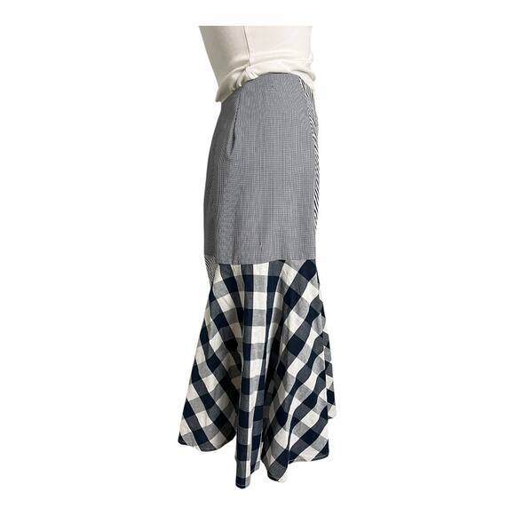 Beulah Style Women Skirt M Blue White Patchwork Cotton Gingham Asymmetrical Hem - Picture 5 of 8